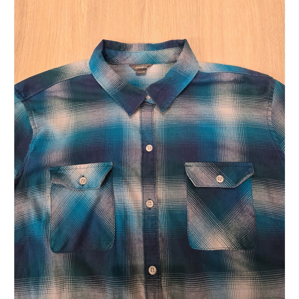 Eddie Bauer Womens Button Up Flannel Shirt Casual 2-Pockets‎ Long Sleeve XL Blue